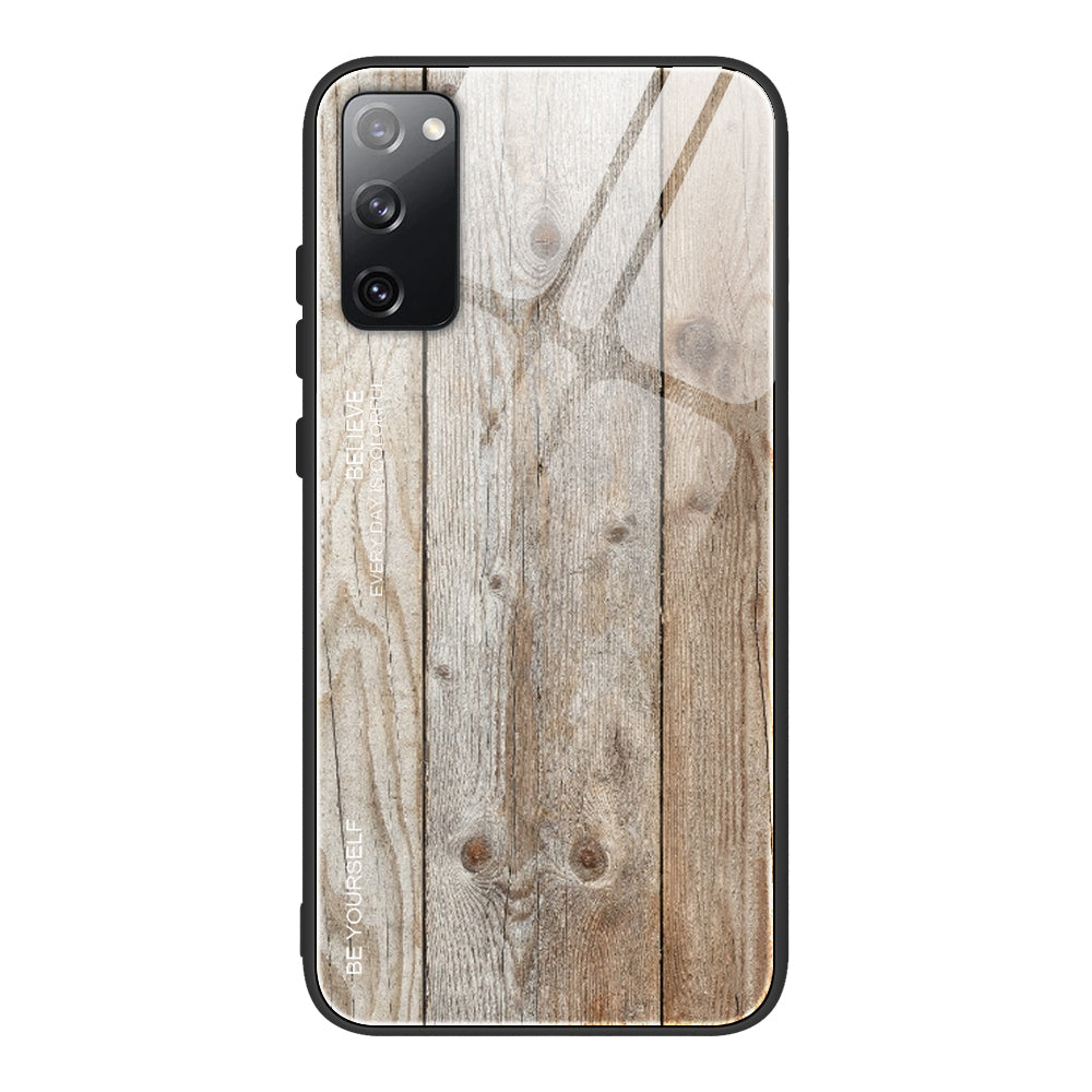 Wooden Texture TPU + Tempered Glass Cover for Samsung Galaxy S20 FE 4G/FE 5G/S20 Lite/S20 FE 2022 - Grey