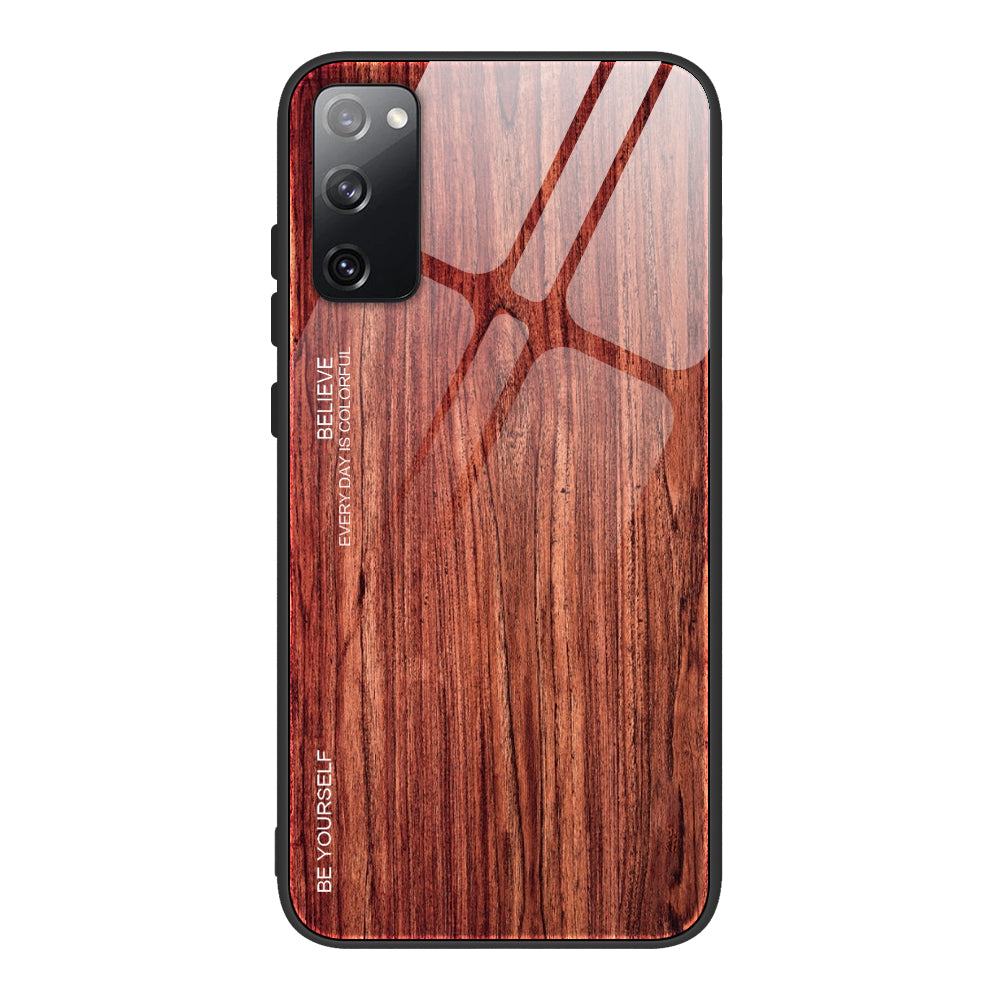 Wooden Texture TPU + Tempered Glass Cover for Samsung Galaxy S20 FE 4G/FE 5G/S20 Lite/S20 FE 2022 - Wine Red