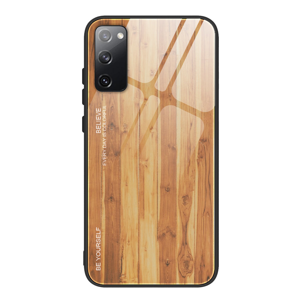 Wooden Texture TPU + Tempered Glass Cover for Samsung Galaxy S20 FE 4G/FE 5G/S20 Lite/S20 FE 2022 - Light Brown