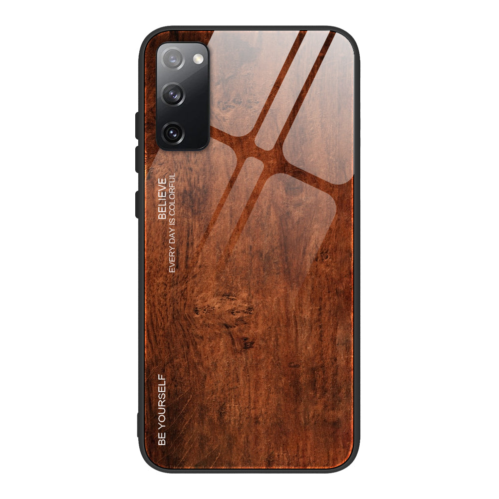 Wooden Texture TPU + Tempered Glass Cover for Samsung Galaxy S20 FE 4G/FE 5G/S20 Lite/S20 FE 2022 - Coffee