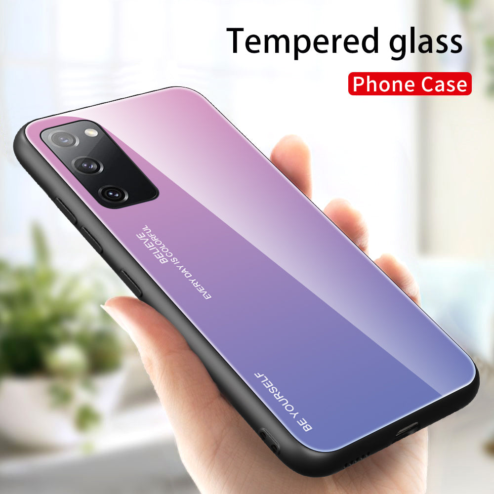 Gradient Tempered Glass PC TPU Hybrid Case for Samsung Galaxy S20 FE 4G/FE 5G/S20 Lite/S20 FE 2022 - Pink / Blue