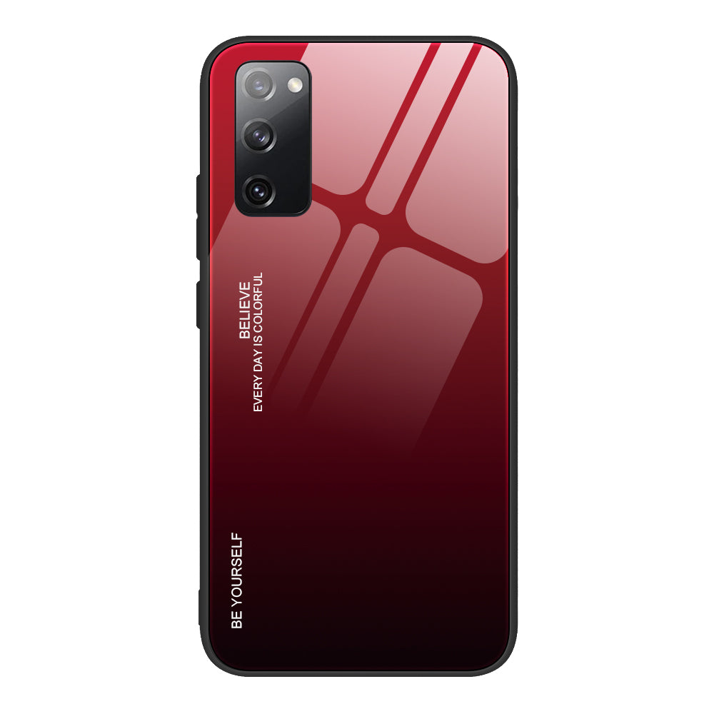 Gradient Tempered Glass PC TPU Hybrid Case for Samsung Galaxy S20 FE 4G/FE 5G/S20 Lite/S20 FE 2022 - Red / Black