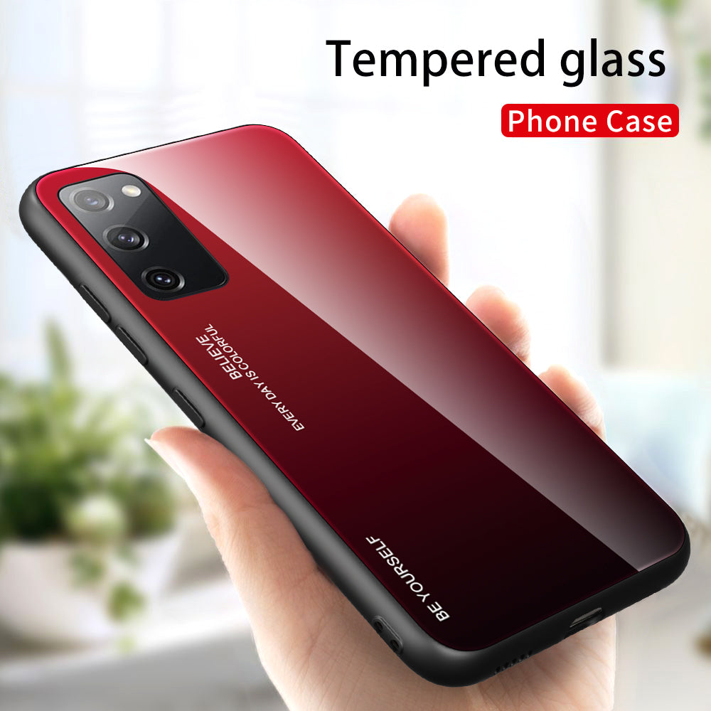 Gradient Tempered Glass PC TPU Hybrid Case for Samsung Galaxy S20 FE 4G/FE 5G/S20 Lite/S20 FE 2022 - Red / Black