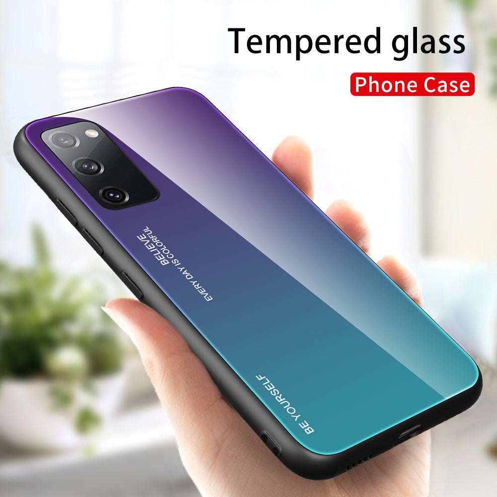 Gradient Tempered Glass PC TPU Hybrid Case for Samsung Galaxy S20 FE 4G/FE 5G/S20 Lite/S20 FE 2022 - Purple / Blue