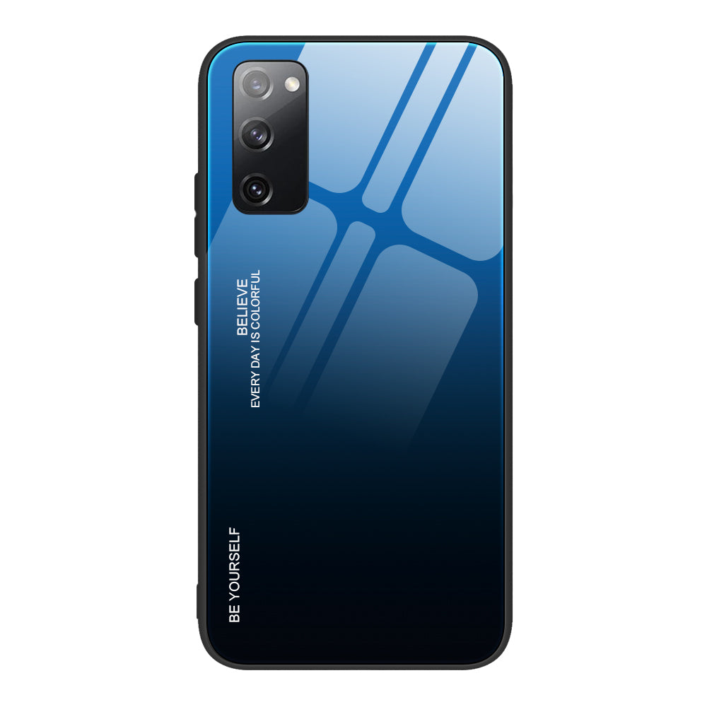 Gradient Tempered Glass PC TPU Hybrid Case for Samsung Galaxy S20 FE 4G/FE 5G/S20 Lite/S20 FE 2022 - Blue / Black