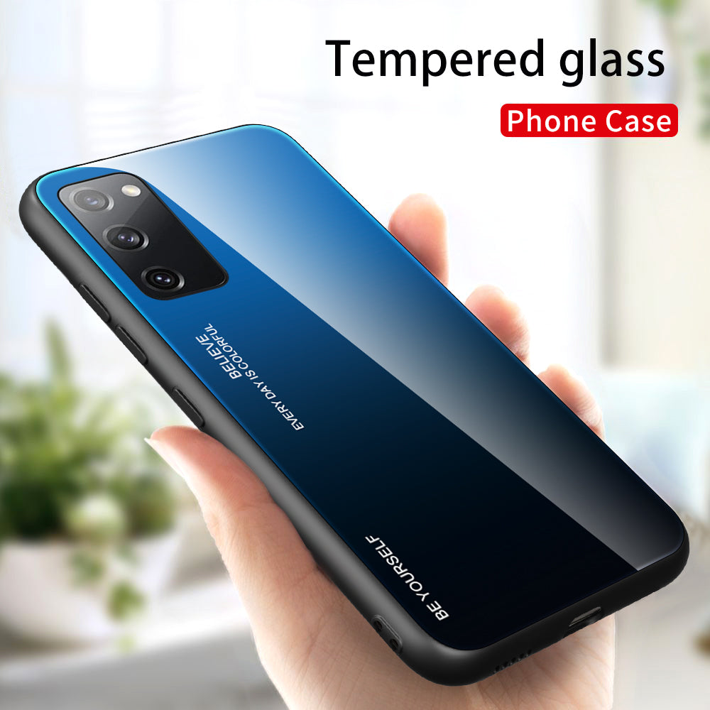 Gradient Tempered Glass PC TPU Hybrid Case for Samsung Galaxy S20 FE 4G/FE 5G/S20 Lite/S20 FE 2022 - Blue / Black