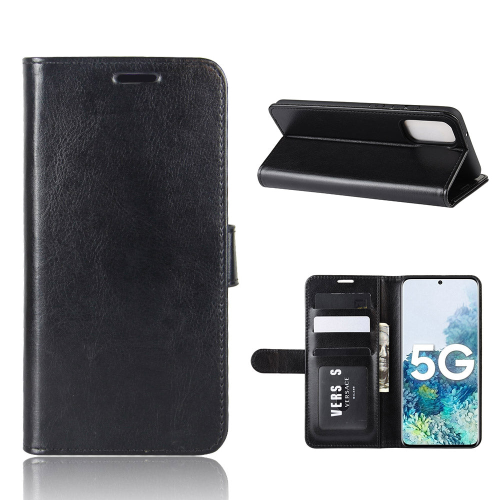 Crazy Horse Surface with Wallet Leather Cover for Samsung Galaxy S20 FE/S20 Fan Edition/S20 FE 5G/S20 Fan Edition 5G - Black