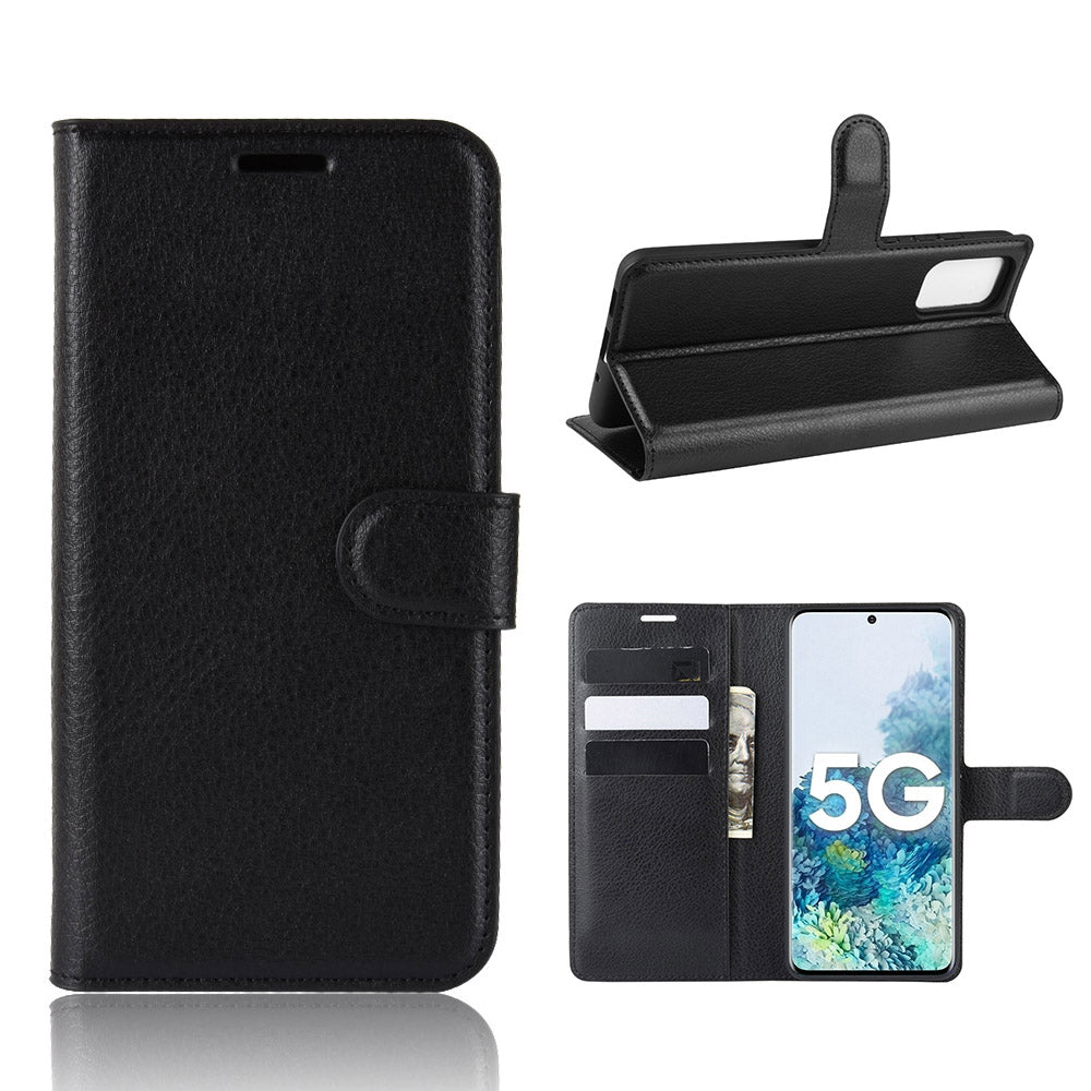 Magnetic Leather Litchi Skin Case for Samsung Galaxy S20 FE 4G/FE 5G/S20 Lite/S20 FE 2022 - Black