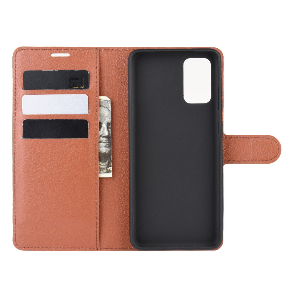 Magnetic Leather Litchi Skin Case for Samsung Galaxy S20 FE 4G/FE 5G/S20 Lite/S20 FE 2022 - Brown