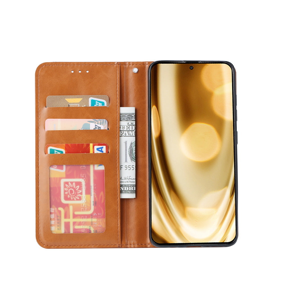 Auto-absorbed Wallet Stand Leather Protector Cover for Samsung Galaxy S20 FE 4G/FE 5G/S20 Lite/S20 FE 2022 - Brown