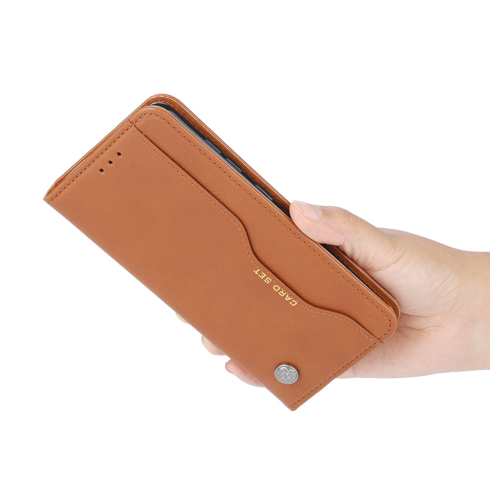 Auto-absorbed Wallet Stand Leather Protector Cover for Samsung Galaxy S20 FE 4G/FE 5G/S20 Lite/S20 FE 2022 - Brown