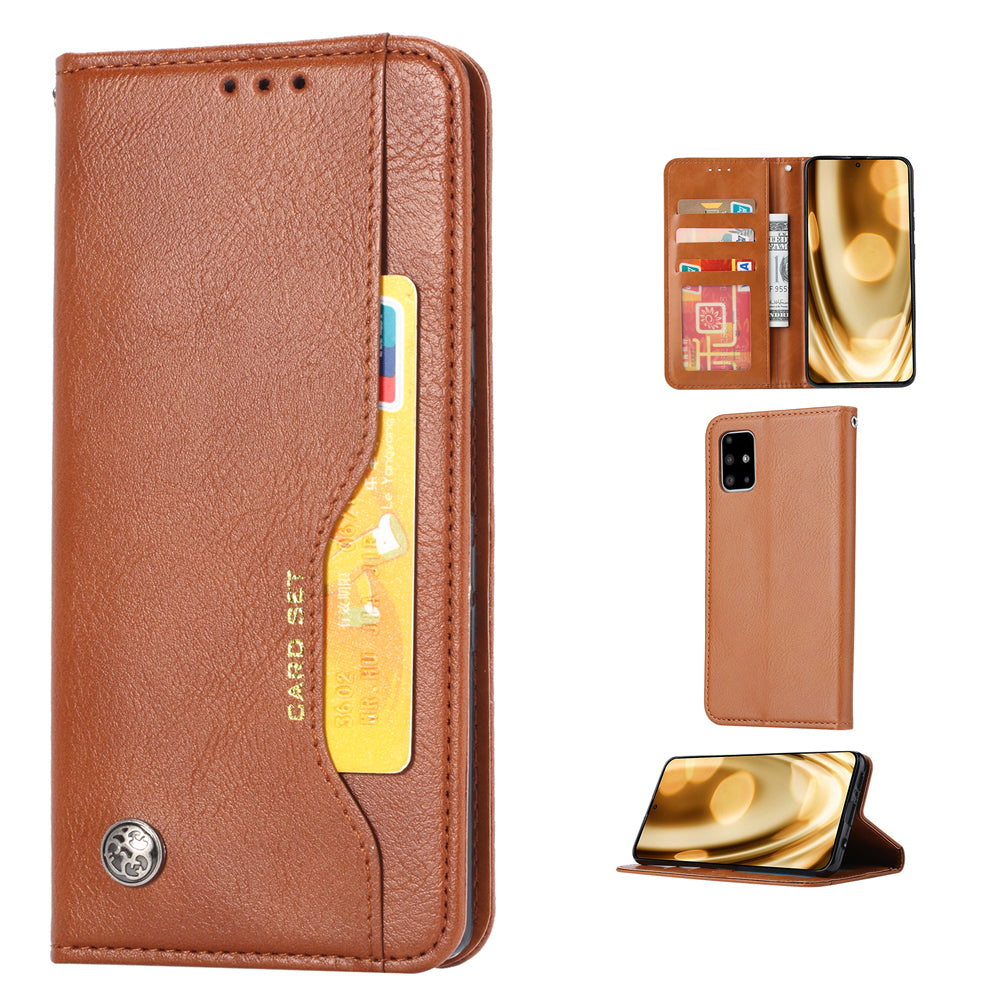 Auto-absorbed Wallet Stand Leather Protector Cover for Samsung Galaxy S20 FE 4G/FE 5G/S20 Lite/S20 FE 2022 - Brown