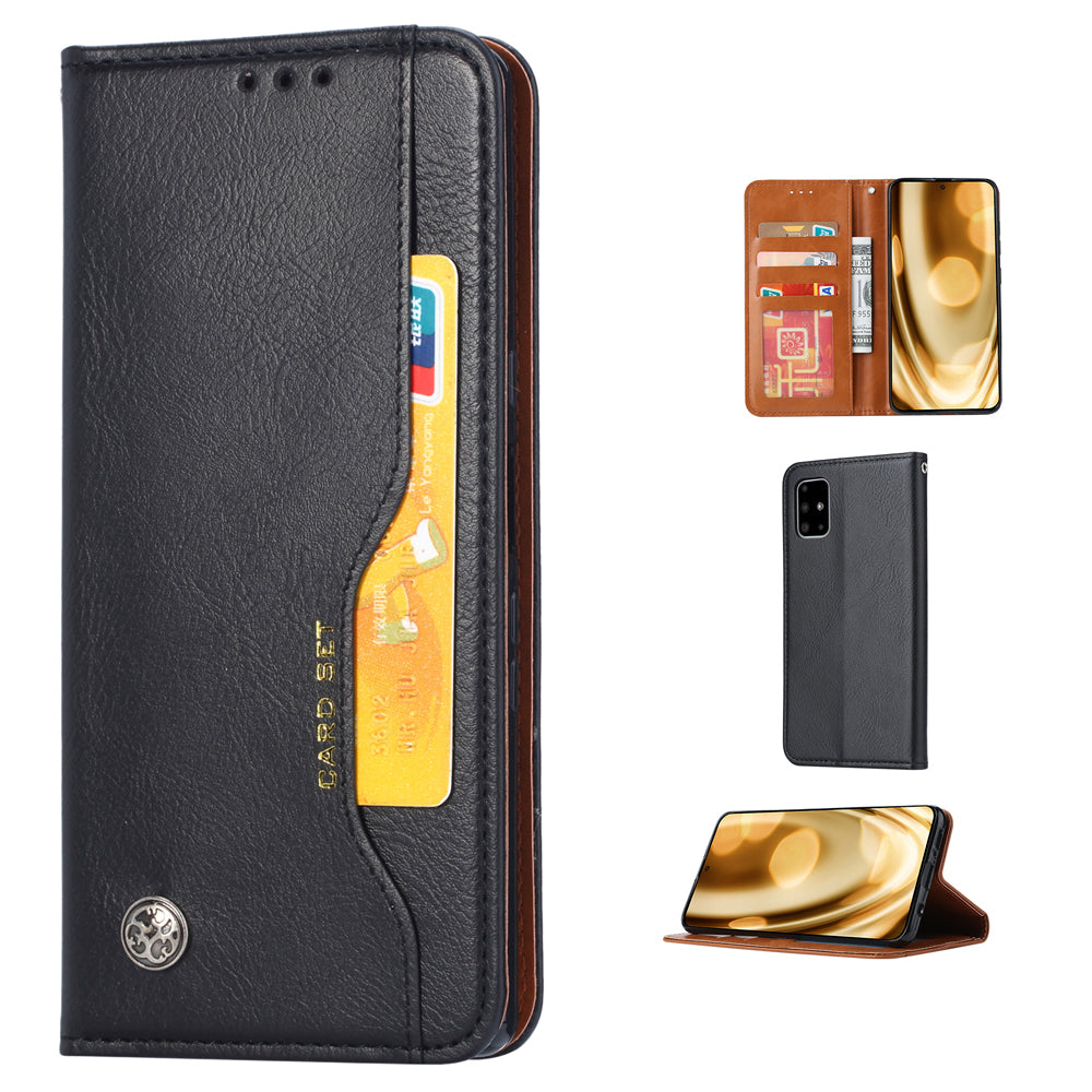 Auto-absorbed Wallet Stand Leather Protector Cover for Samsung Galaxy S20 FE 4G/FE 5G/S20 Lite/S20 FE 2022 - Black