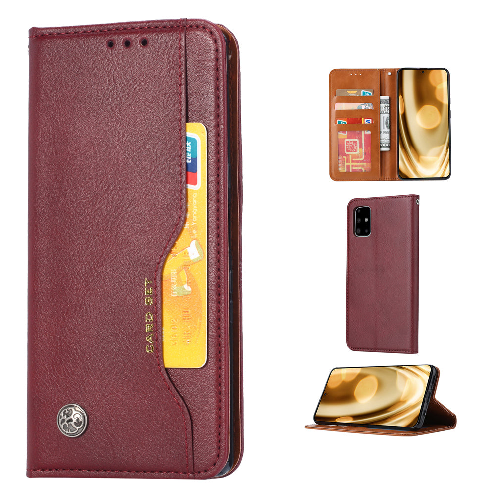 Auto-absorbed Wallet Stand Leather Protector Cover for Samsung Galaxy S20 FE 4G/FE 5G/S20 Lite/S20 FE 2022 - Wine Red