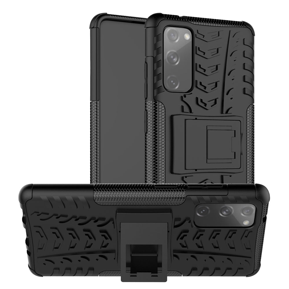 Cool Tyre PC + TPU Protection Shell with Kickstand for Samsung Galaxy S20 FE 5G/S20 Fan Edition 5G - Black