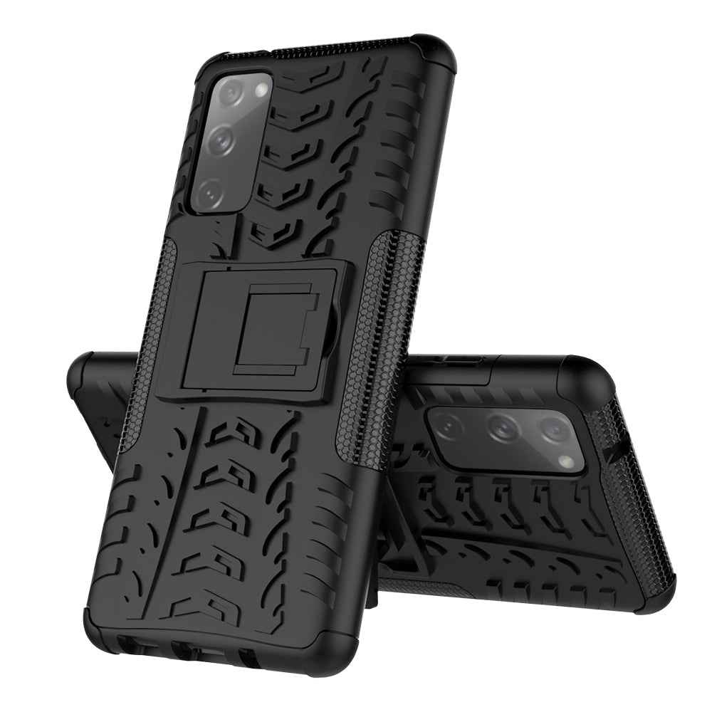 Cool Tyre PC + TPU Protection Shell with Kickstand for Samsung Galaxy S20 FE 5G/S20 Fan Edition 5G - Black