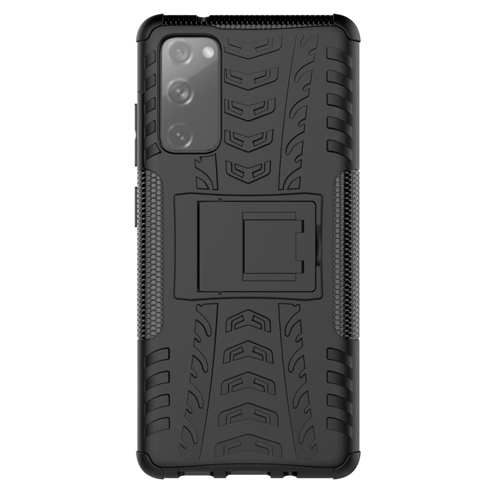 Cool Tyre PC + TPU Protection Shell with Kickstand for Samsung Galaxy S20 FE 5G/S20 Fan Edition 5G - Black