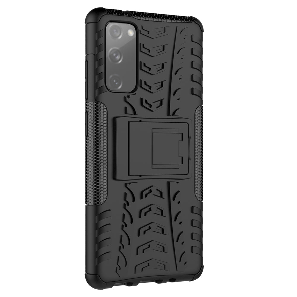 Cool Tyre PC + TPU Protection Shell with Kickstand for Samsung Galaxy S20 FE 5G/S20 Fan Edition 5G - Black