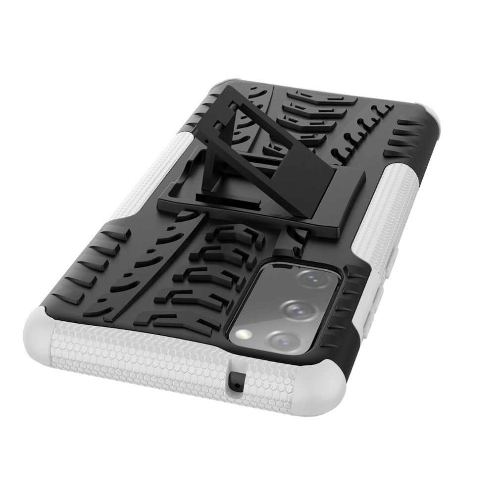 Cool Tyre PC + TPU Protection Shell with Kickstand for Samsung Galaxy S20 FE 5G/S20 Fan Edition 5G - White