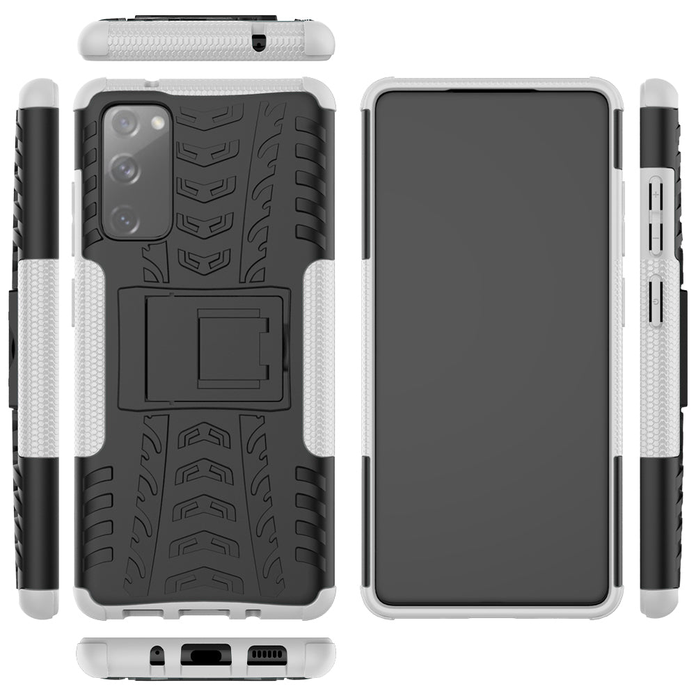 Cool Tyre PC + TPU Protection Shell with Kickstand for Samsung Galaxy S20 FE 5G/S20 Fan Edition 5G - White