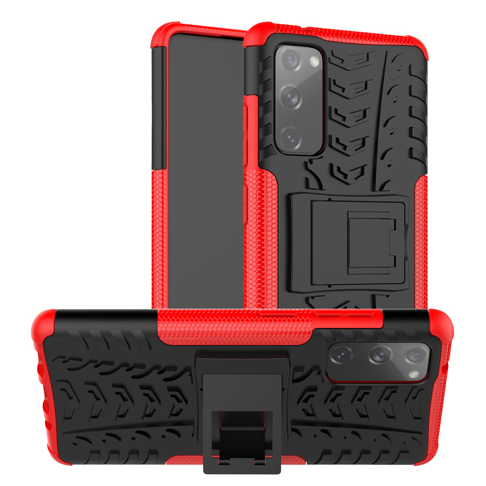 Cool Tyre PC + TPU Protection Shell with Kickstand for Samsung Galaxy S20 FE 5G/S20 Fan Edition 5G - Red