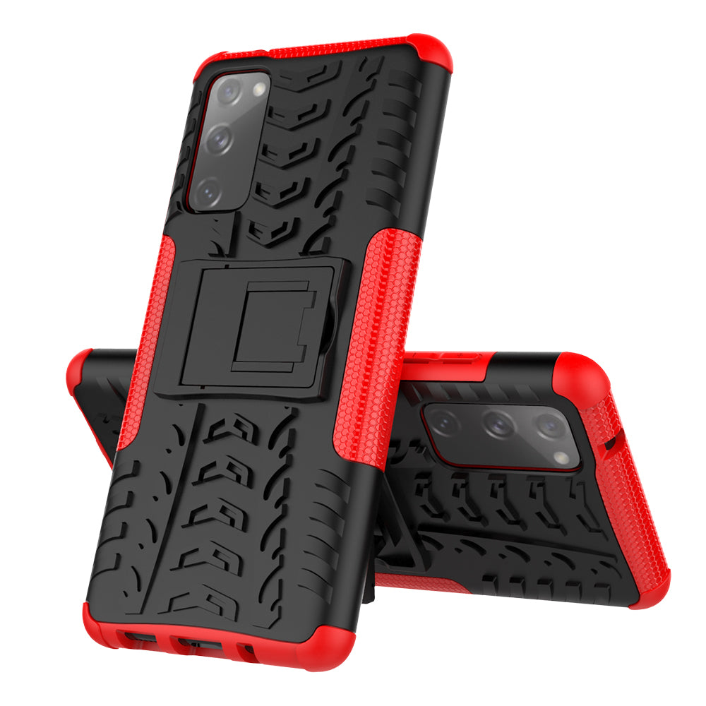 Cool Tyre PC + TPU Protection Shell with Kickstand for Samsung Galaxy S20 FE 5G/S20 Fan Edition 5G - Red