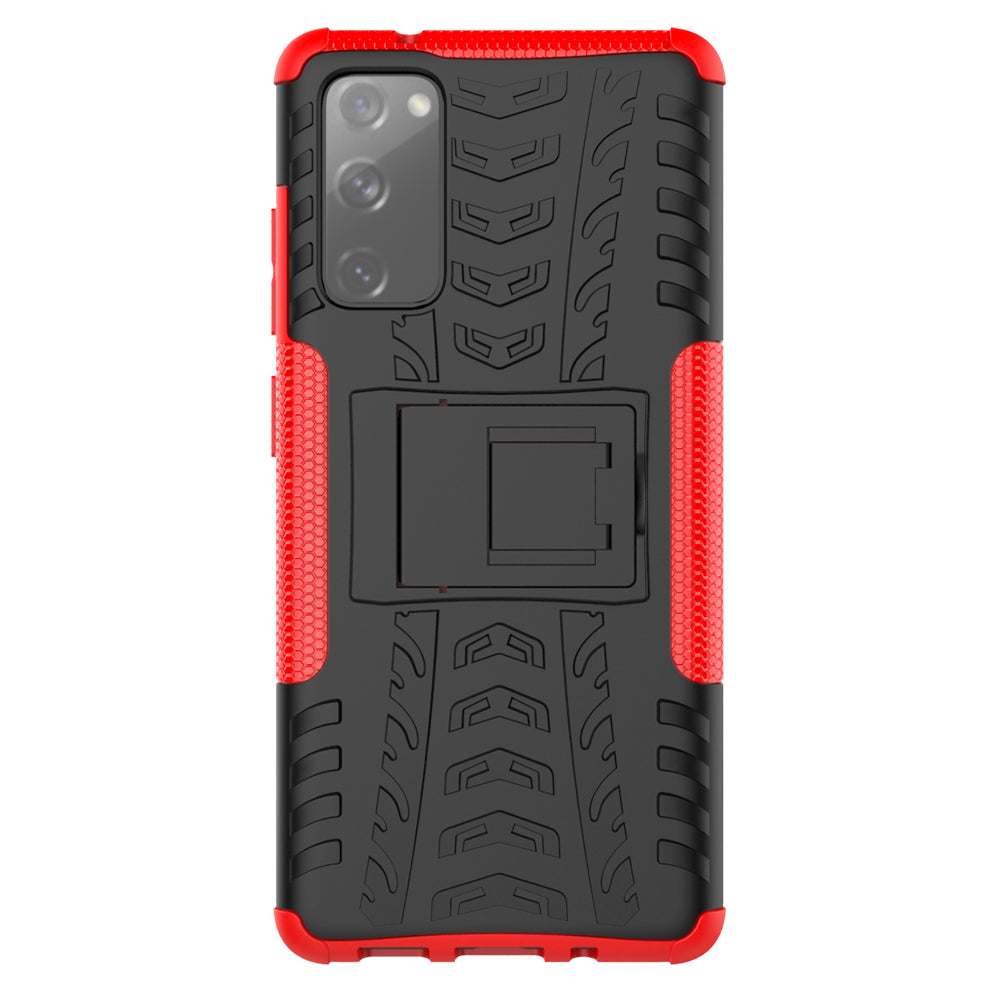 Cool Tyre PC + TPU Protection Shell with Kickstand for Samsung Galaxy S20 FE 5G/S20 Fan Edition 5G - Red