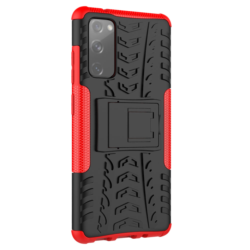 Cool Tyre PC + TPU Protection Shell with Kickstand for Samsung Galaxy S20 FE 5G/S20 Fan Edition 5G - Red