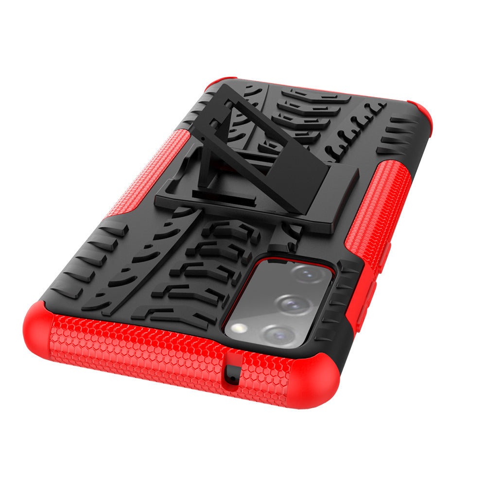 Cool Tyre PC + TPU Protection Shell with Kickstand for Samsung Galaxy S20 FE 5G/S20 Fan Edition 5G - Red