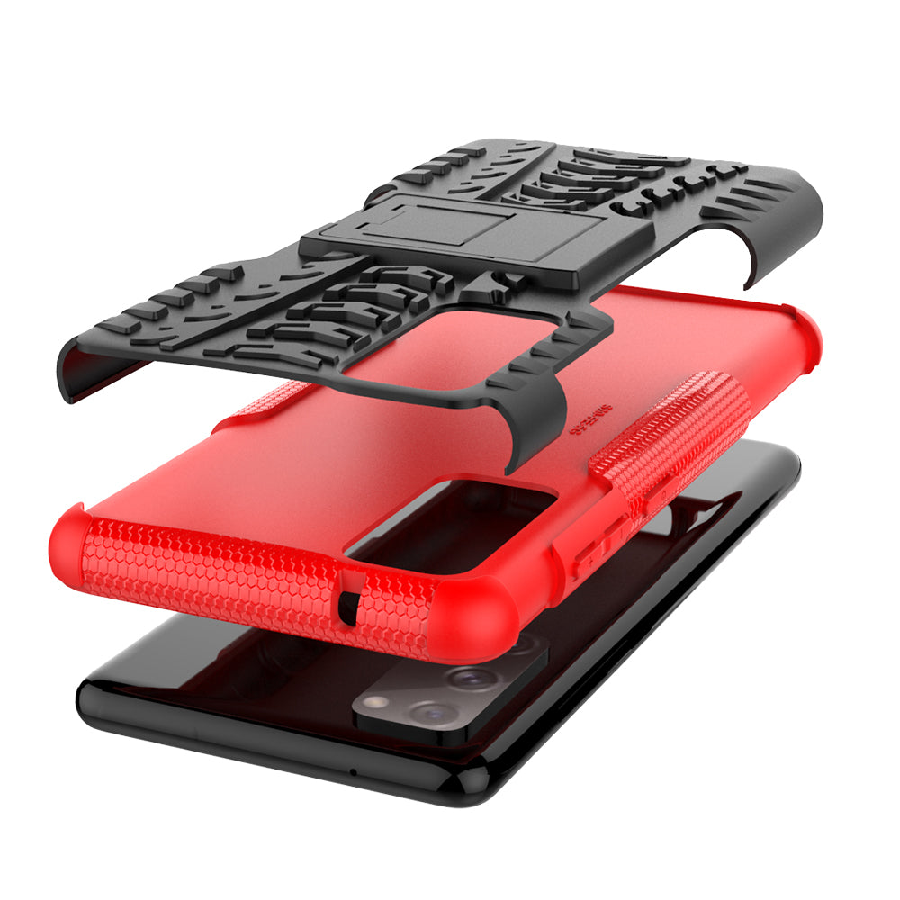 Cool Tyre PC + TPU Protection Shell with Kickstand for Samsung Galaxy S20 FE 5G/S20 Fan Edition 5G - Red