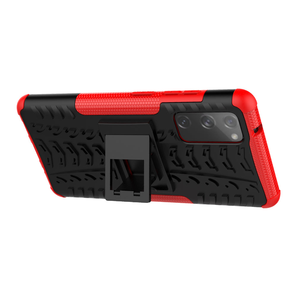 Cool Tyre PC + TPU Protection Shell with Kickstand for Samsung Galaxy S20 FE 5G/S20 Fan Edition 5G - Red