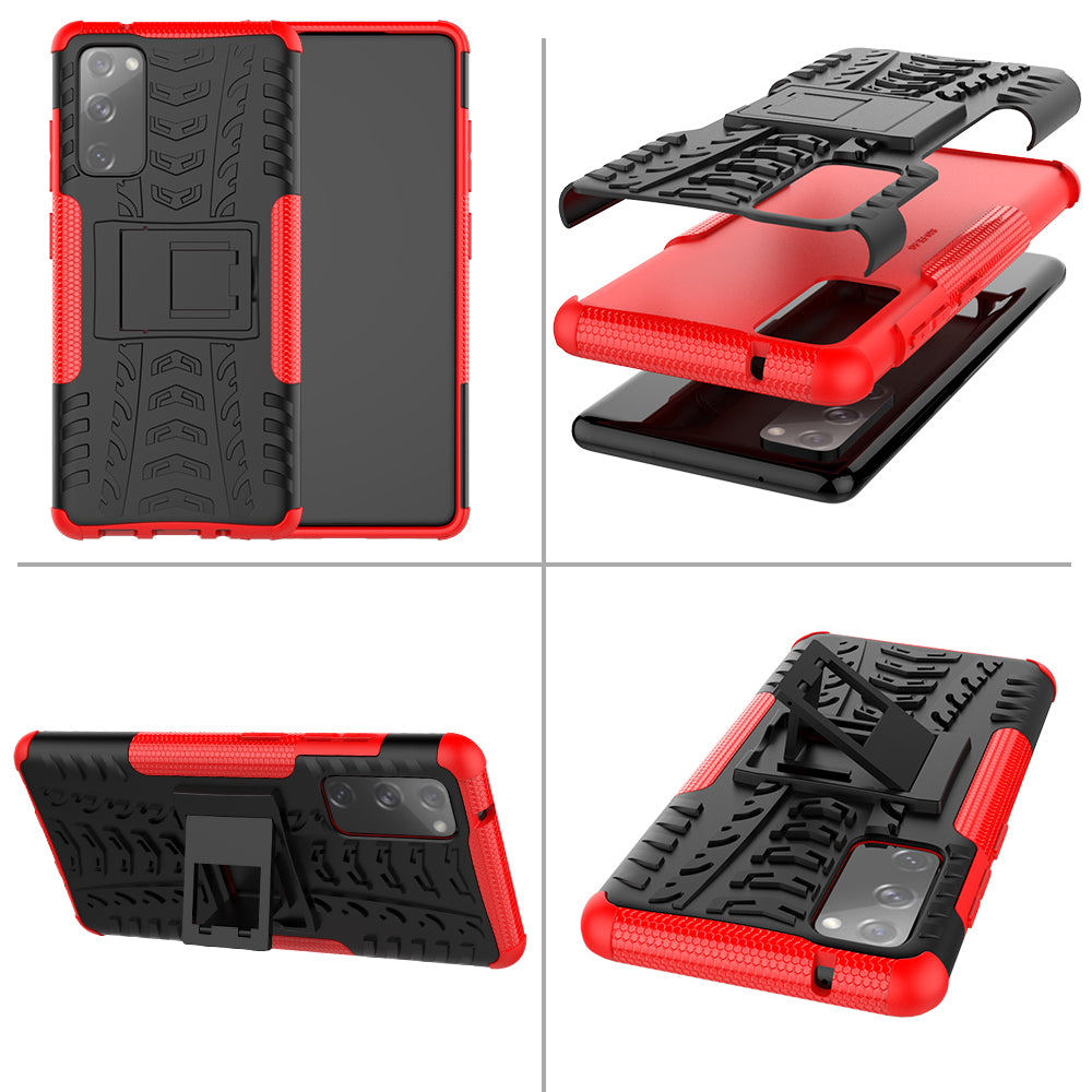 Cool Tyre PC + TPU Protection Shell with Kickstand for Samsung Galaxy S20 FE 5G/S20 Fan Edition 5G - Red