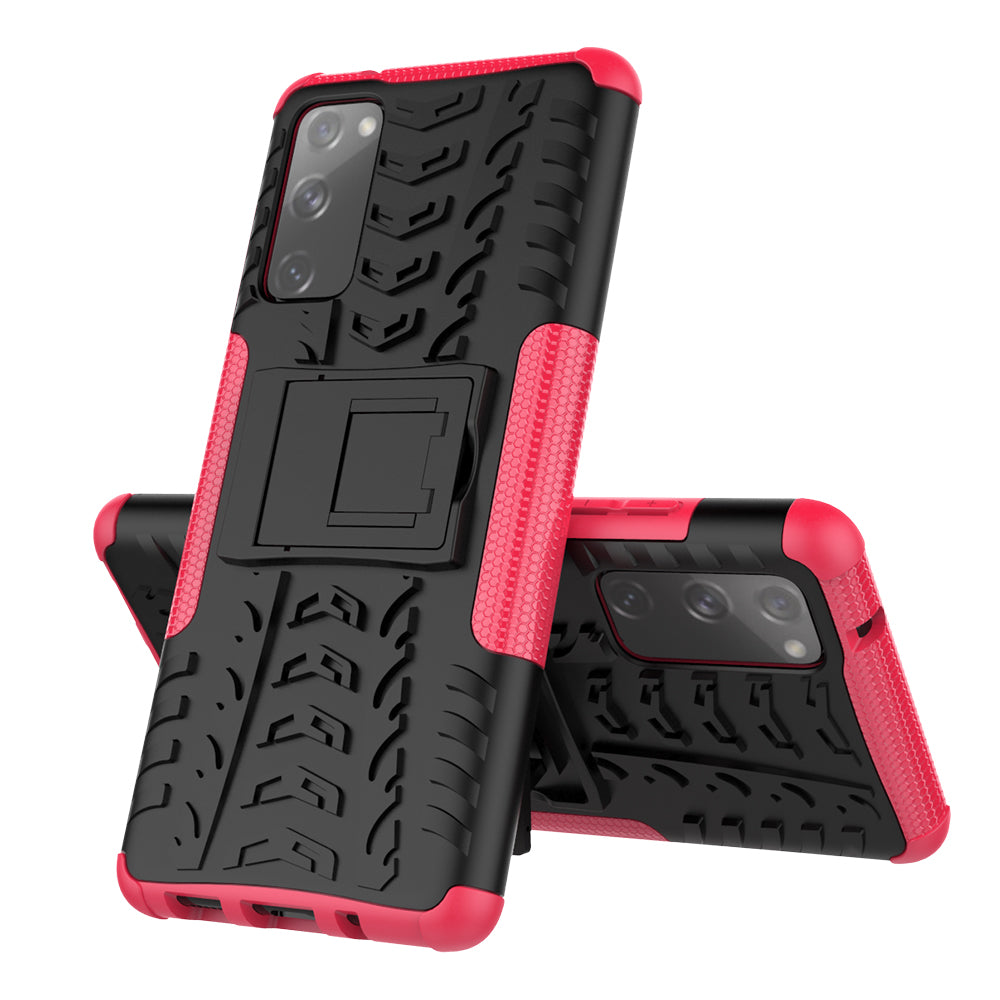 Cool Tyre PC + TPU Protection Shell with Kickstand for Samsung Galaxy S20 FE 5G/S20 Fan Edition 5G - Rose