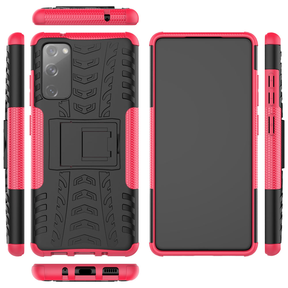 Cool Tyre PC + TPU Protection Shell with Kickstand for Samsung Galaxy S20 FE 5G/S20 Fan Edition 5G - Rose