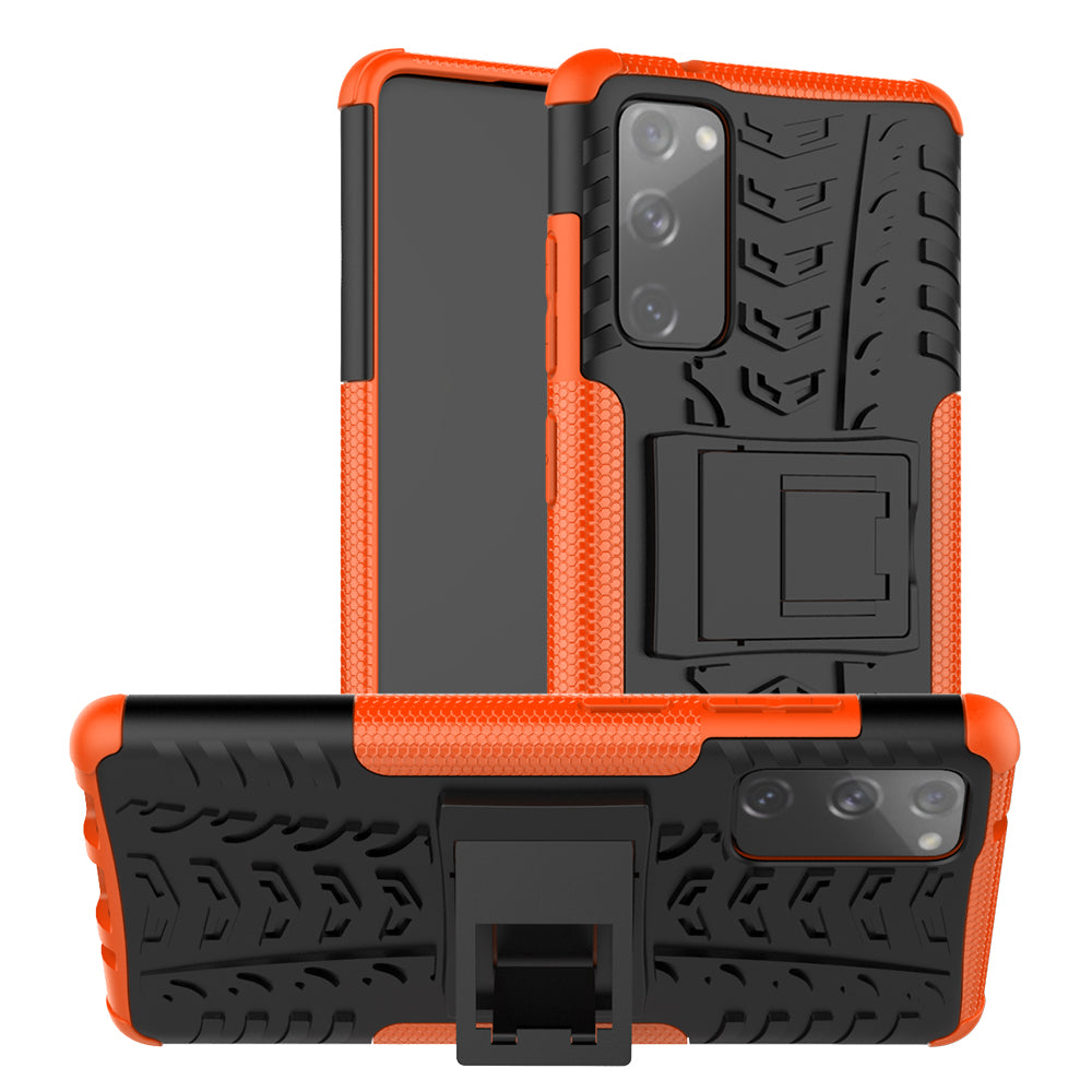 Cool Tyre PC + TPU Protection Shell with Kickstand for Samsung Galaxy S20 FE 5G/S20 Fan Edition 5G - Orange