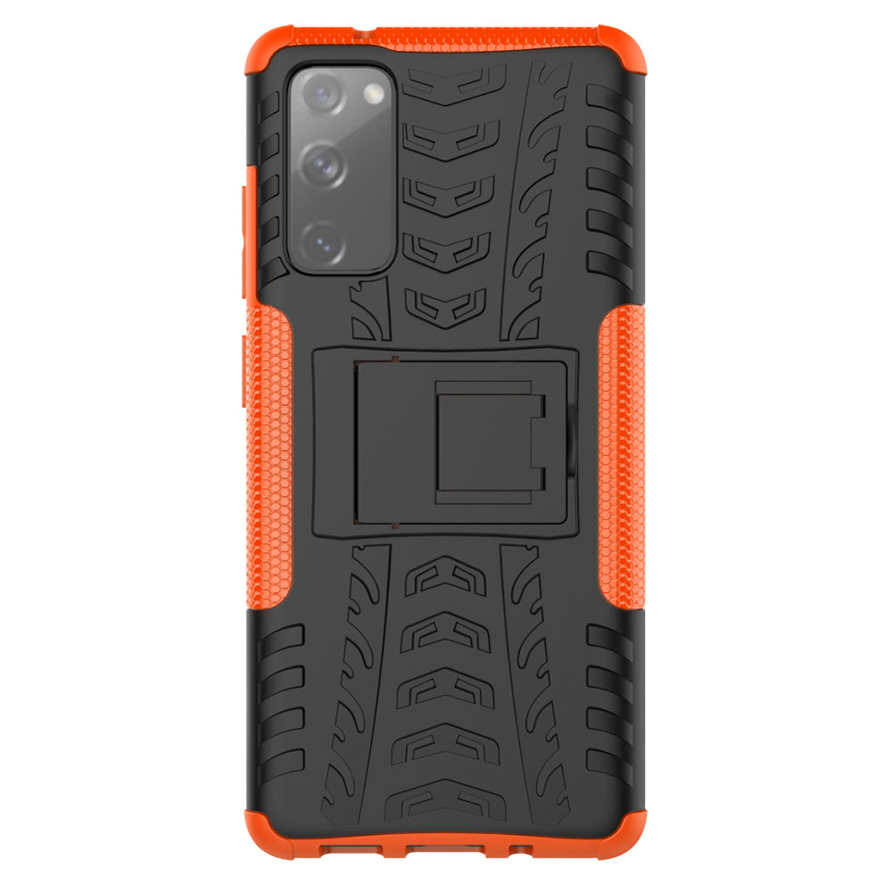 Cool Tyre PC + TPU Protection Shell with Kickstand for Samsung Galaxy S20 FE 5G/S20 Fan Edition 5G - Orange