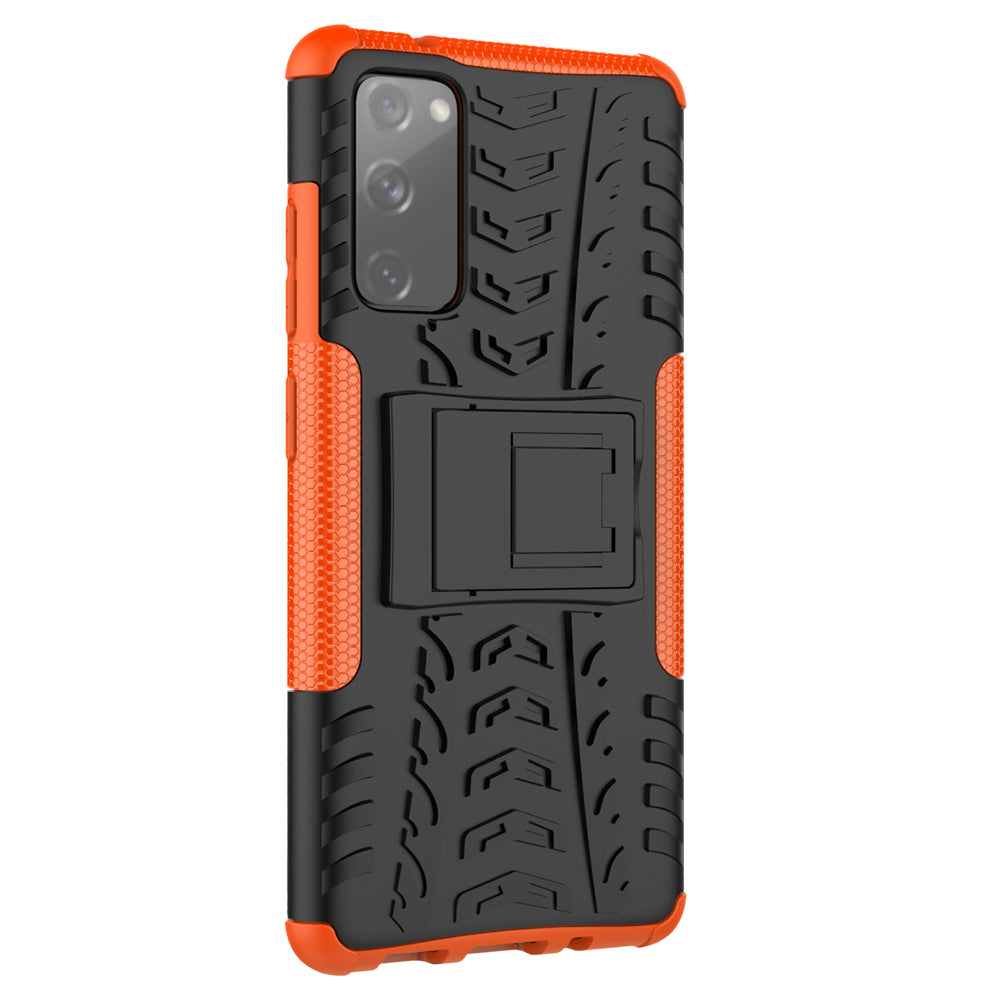 Cool Tyre PC + TPU Protection Shell with Kickstand for Samsung Galaxy S20 FE 5G/S20 Fan Edition 5G - Orange