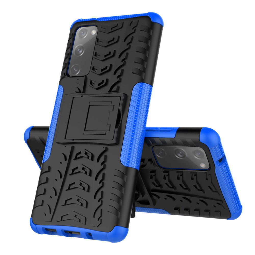 Cool Tyre PC + TPU Protection Shell with Kickstand for Samsung Galaxy S20 FE 5G/S20 Fan Edition 5G - Blue