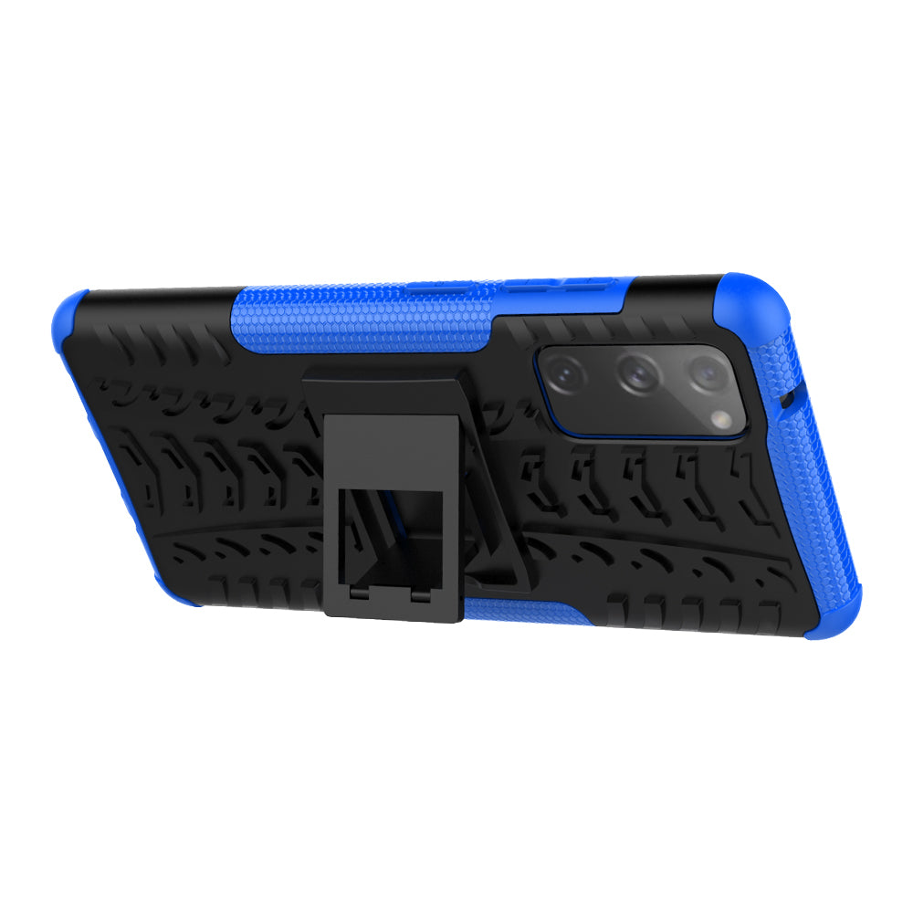 Cool Tyre PC + TPU Protection Shell with Kickstand for Samsung Galaxy S20 FE 5G/S20 Fan Edition 5G - Blue