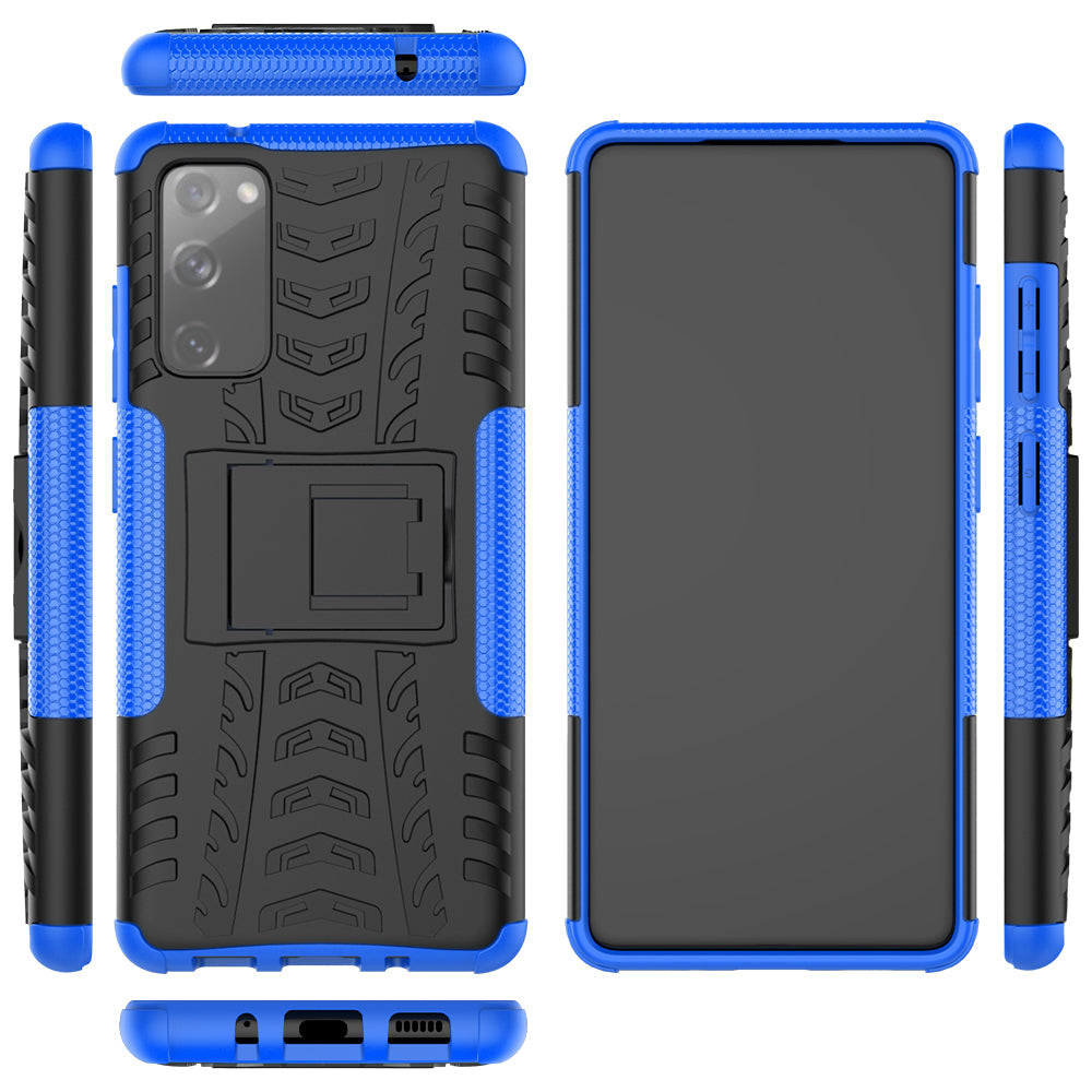 Cool Tyre PC + TPU Protection Shell with Kickstand for Samsung Galaxy S20 FE 5G/S20 Fan Edition 5G - Blue