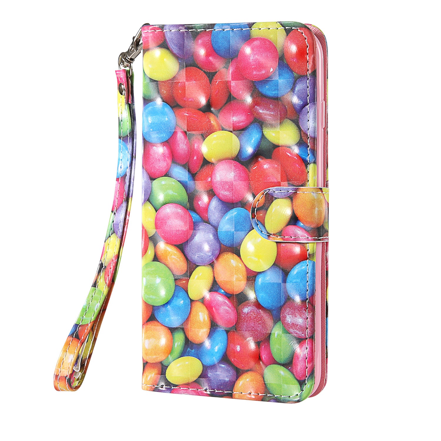 Light Spot Decor Pattern Printing Wallet Stand Leather Shell with Strap for Samsung Galaxy S20 FE 4G/FE 5G/S20 Lite/S20 FE 2022 - Candy