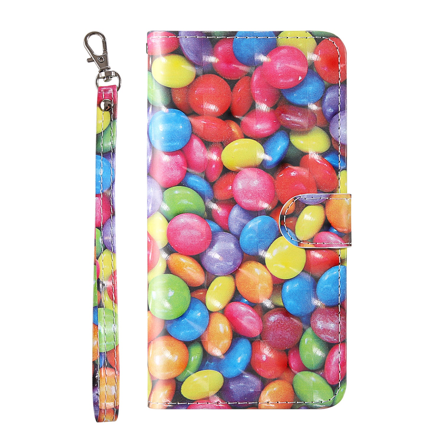 Light Spot Decor Pattern Printing Wallet Stand Leather Shell with Strap for Samsung Galaxy S20 FE 4G/FE 5G/S20 Lite/S20 FE 2022 - Candy