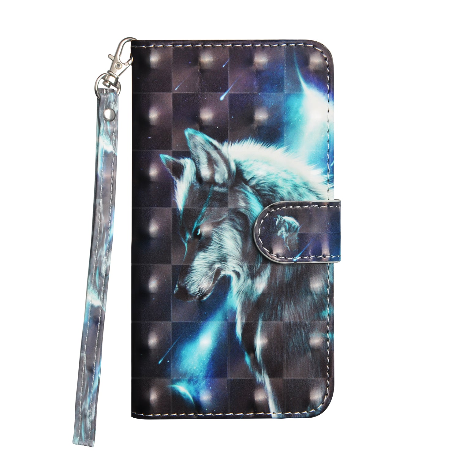 Light Spot Decor Pattern Printing Wallet Stand Leather Shell with Strap for Samsung Galaxy S20 FE 4G/FE 5G/S20 Lite/S20 FE 2022 - Wolf