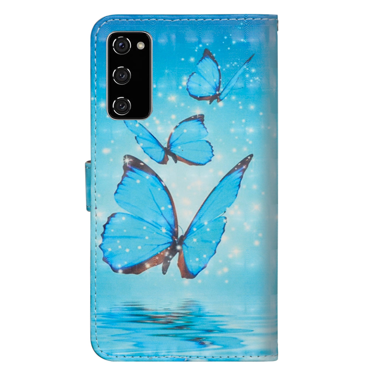 Light Spot Decor Pattern Printing Wallet Stand Leather Shell with Strap for Samsung Galaxy S20 FE 4G/FE 5G/S20 Lite/S20 FE 2022 - Blue Butterfly