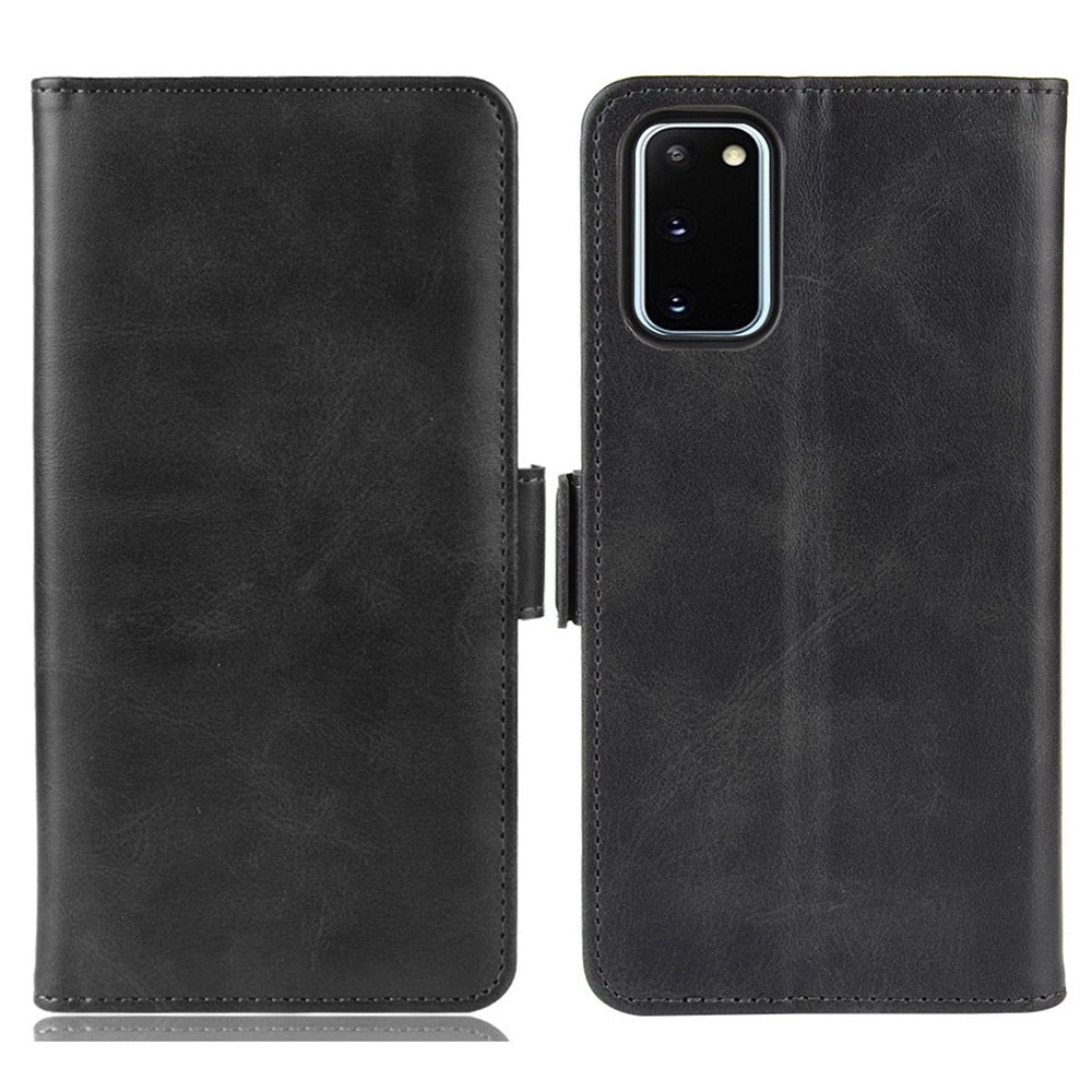 Double Clasp Flip Leather Shell for Samsung Galaxy S20 FE 4G/FE 5G/S20 Lite/S20 FE 2022 with Wallet Stand Design - Black