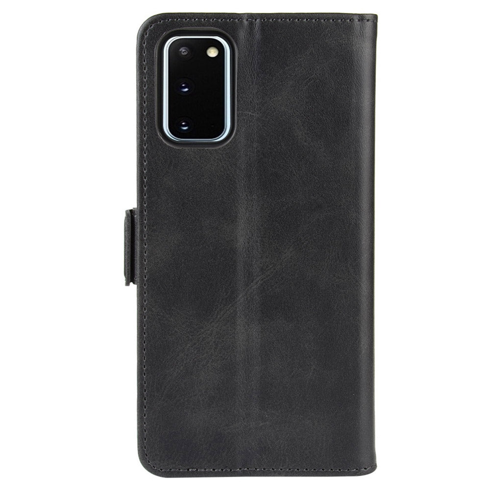 Double Clasp Flip Leather Shell for Samsung Galaxy S20 FE 4G/FE 5G/S20 Lite/S20 FE 2022 with Wallet Stand Design - Black