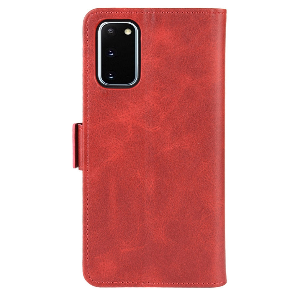 Double Clasp Flip Leather Shell for Samsung Galaxy S20 FE 4G/FE 5G/S20 Lite/S20 FE 2022 with Wallet Stand Design - Red