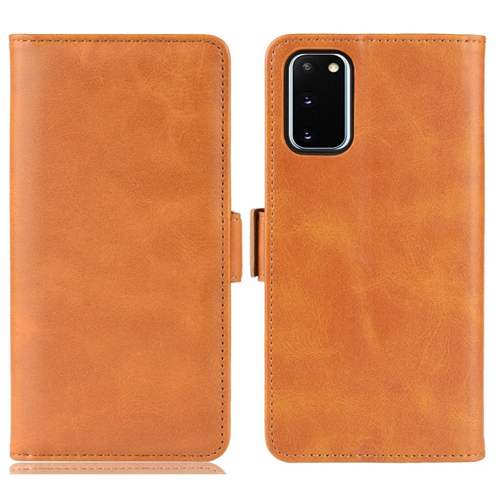 Double Clasp Flip Leather Shell for Samsung Galaxy S20 FE 4G/FE 5G/S20 Lite/S20 FE 2022 with Wallet Stand Design - Brown