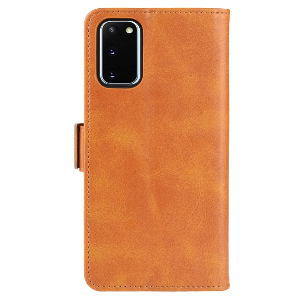 Double Clasp Flip Leather Shell for Samsung Galaxy S20 FE 4G/FE 5G/S20 Lite/S20 FE 2022 with Wallet Stand Design - Brown