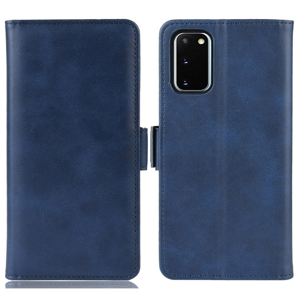 Double Clasp Flip Leather Shell for Samsung Galaxy S20 FE 4G/FE 5G/S20 Lite/S20 FE 2022 with Wallet Stand Design - Blue